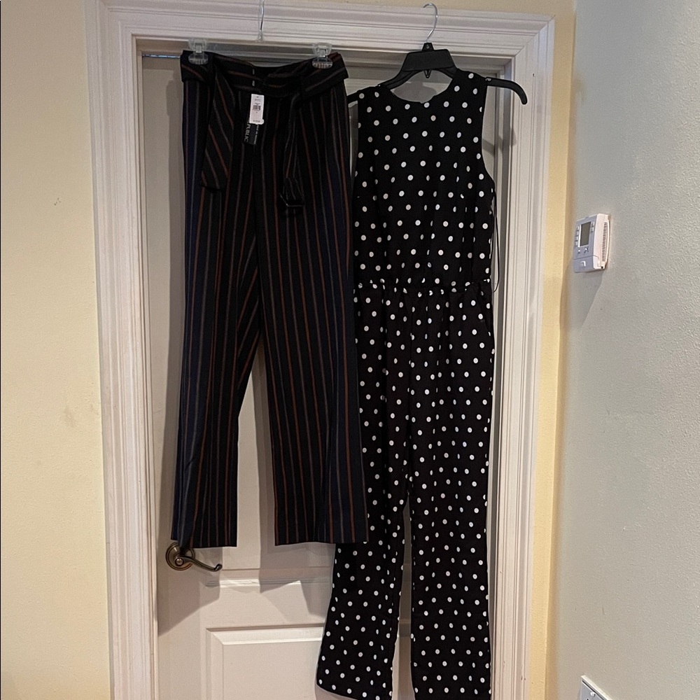 Black Polka Dot Jumpsuit and Striped Pants by Banana Republic